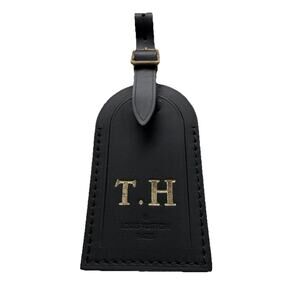 Louis Vuitton Name Tag w/ T H Initials Goldtone Black Large Black